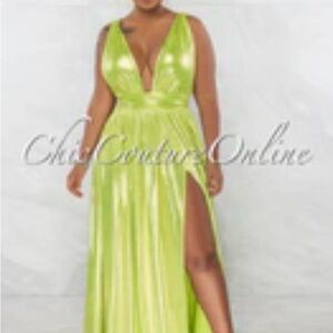 Lime Green Plunge Maxi Dress